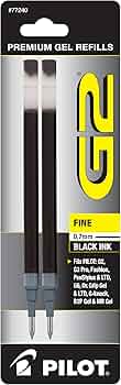 Pilot G2 Gel Ink Refills Fine 0.7mm Black 2-Pack by Pilot Pen - American Made