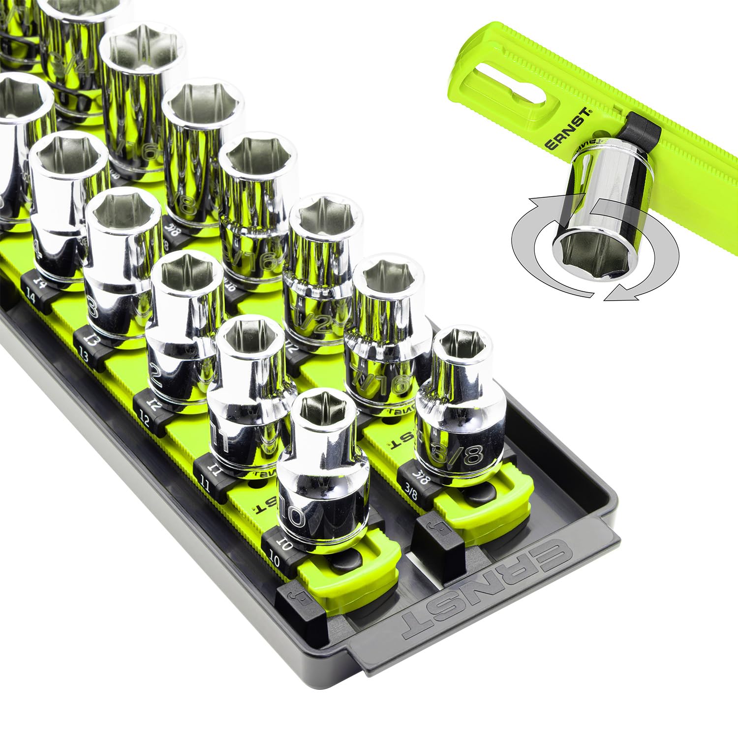 Ernst Manufacturing 13-Rail 1/2-Drive Socket Organizer Black by Ernst Manufacturing - American Made