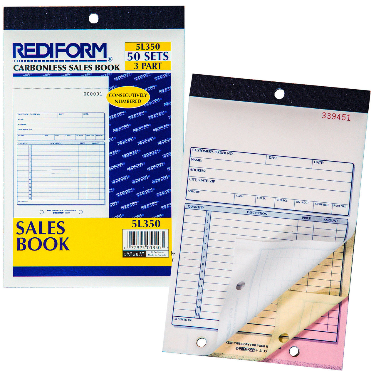 Rediform Carbonless Two-Part Sales Booklet 50 Sets by Rediform - American Made