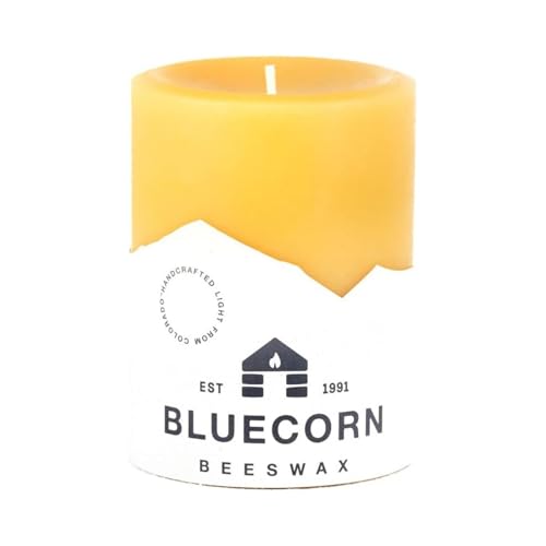 Bluecorn Beeswax Pillar Candle 3x4, 1 Count | 100% Pure Beeswax Candle, Hand-Poured, Clean Burning, Unscented by Bluecorn Beeswax - American Made