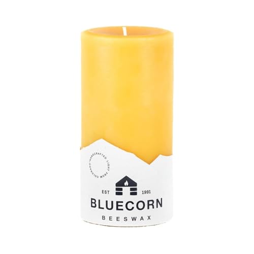 Bluecorn Beeswax Pillar Candle 3x6 | 100% Pure Beeswax, Hand Poured, Clean Burning, Unscented, 90 Hr Burn by Bluecorn Beeswax - American Made