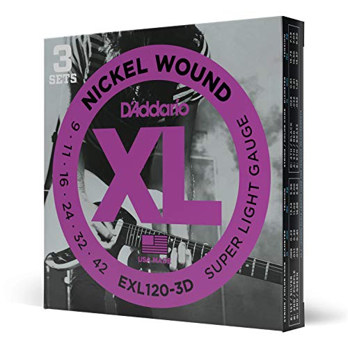 D'Addario XL Nickel EXL120-3D Electric Guitar Strings, 09-42, 3 Sets