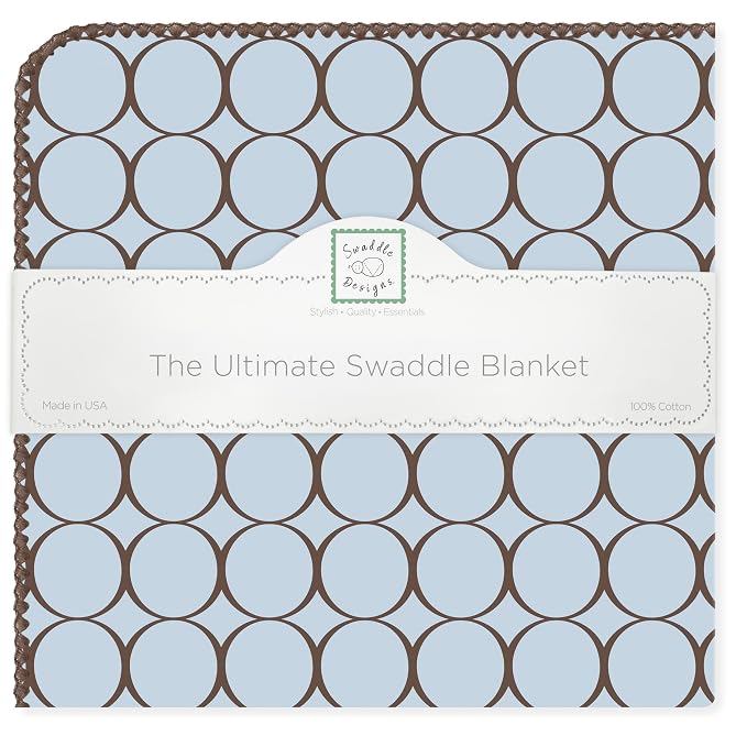 SwaddleDesigns Ultimate Swaddle Receiving Blanket Cotton Flannel Mod Circles on Pastel Blue