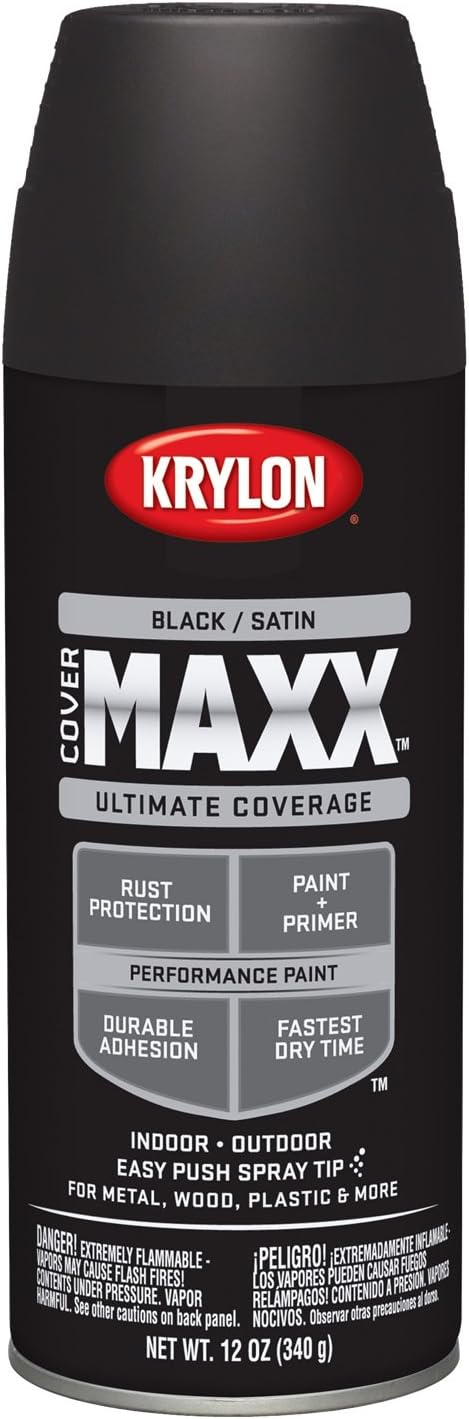 Krylon COVERMAXX Satin Black Spray Paint 12 oz by Krylon - American Made