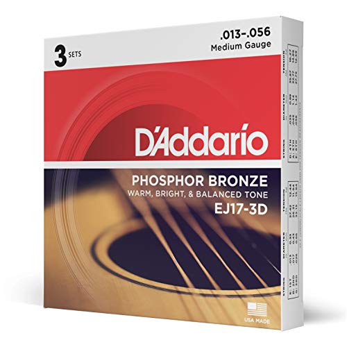 D'Addario EJ17-3D Phosphor Bronze Acoustic Guitar Strings 13-56, 3 Sets by D'Addario - American Made