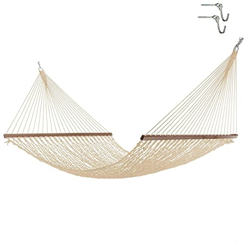 Hatteras Hammocks Deluxe Oatmeal Duracord Rope Hammock with Free Extension Chains & Tree Hooks, Handcrafted in