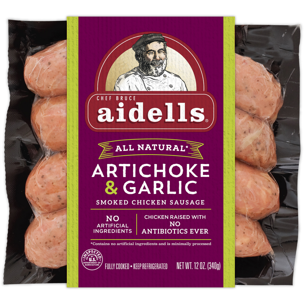 Aidells Artichoke and Garlic Smoked Sausage 12 oz 4 Links by Aidells Sausage - American Made