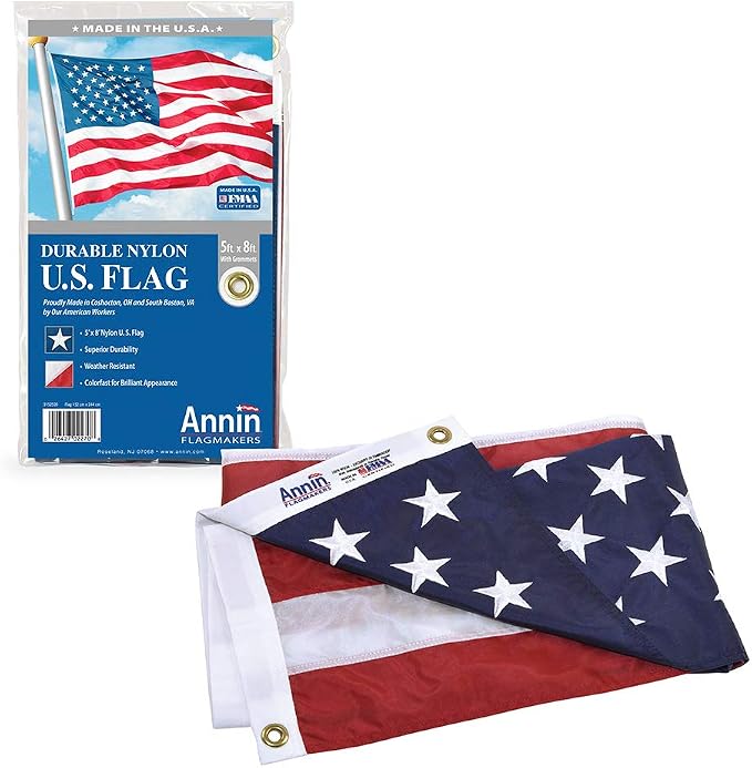 Annin Flagmakers SolarGuard Nyl-Glo American Flag 5x8 Feet (Model 2270)