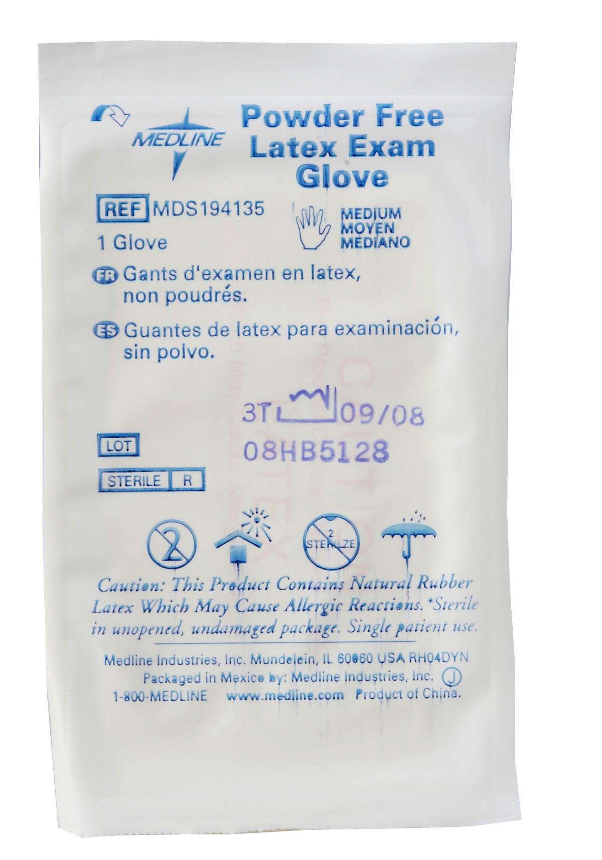 Medline Latex Exam Gloves Powder Free 100 Count Medium by Medline Industries - American Made
