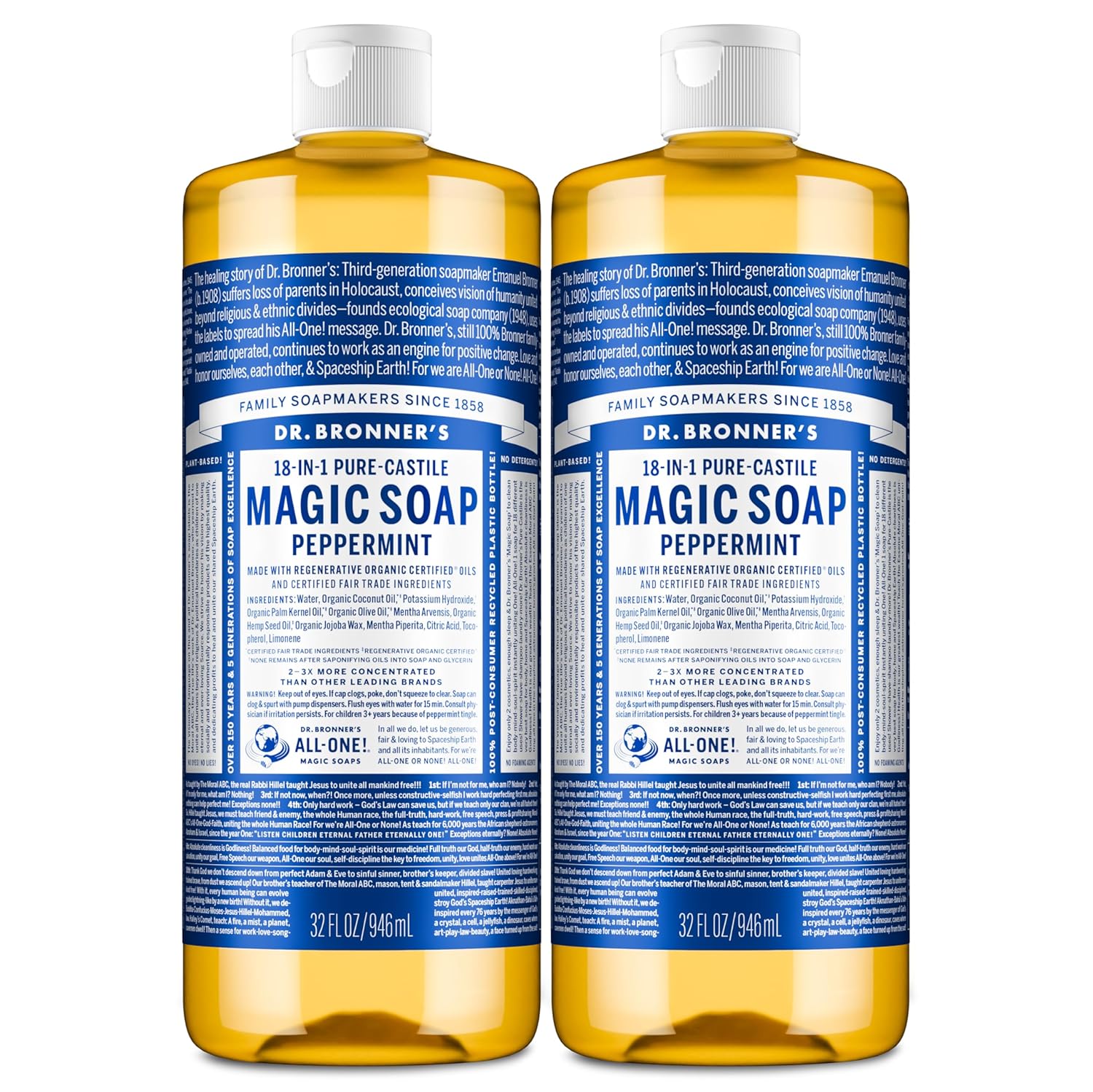 Dr. Bronner's Pure-Castile Liquid Soap Peppermint 2-Pack 32oz
