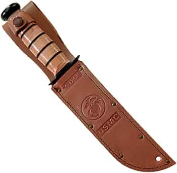 KA-BAR Full Size USMC Fighting Knife 7-Inch Leather Handle with USMC Leather Sheath by KA-BAR - American Made