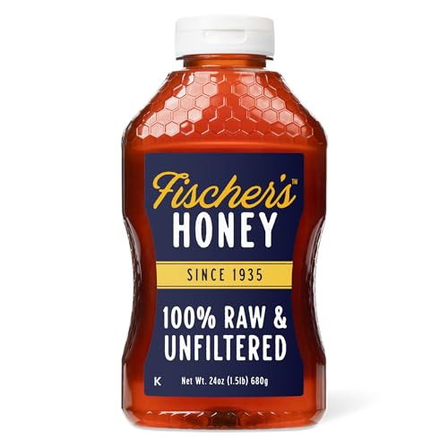 Fischer's 100% Pure, Raw & Unfiltered Honey, 24 oz – All-Natural Sweetener – Rich Flavor Profile, Packed with