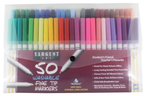 Sargent Art 50 Count Fine Tip Washable Markers Pack, Assorted Colors by Sargent Art - American Made
