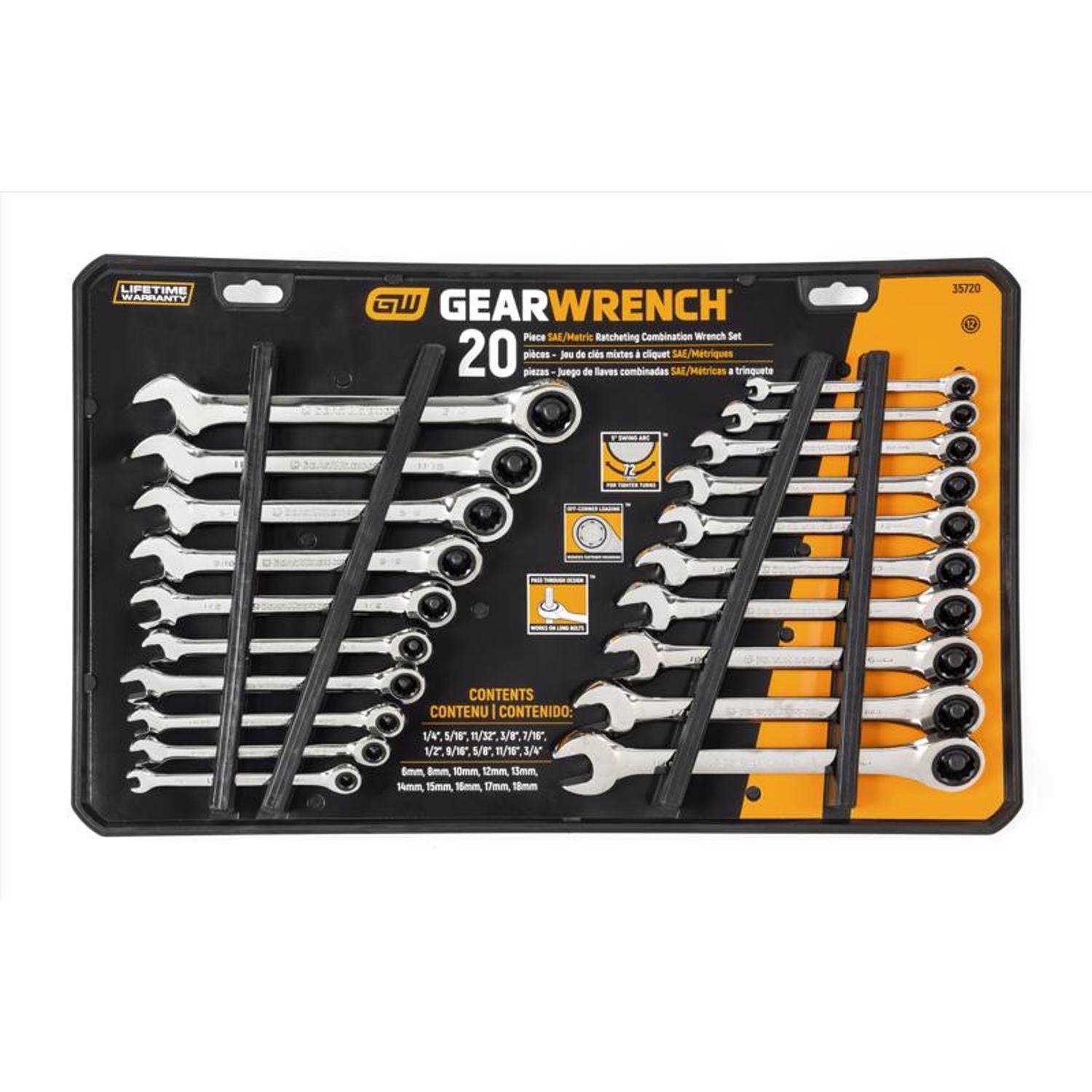GearWrench SAE and Metric Combination Wrench Set 20-Piece