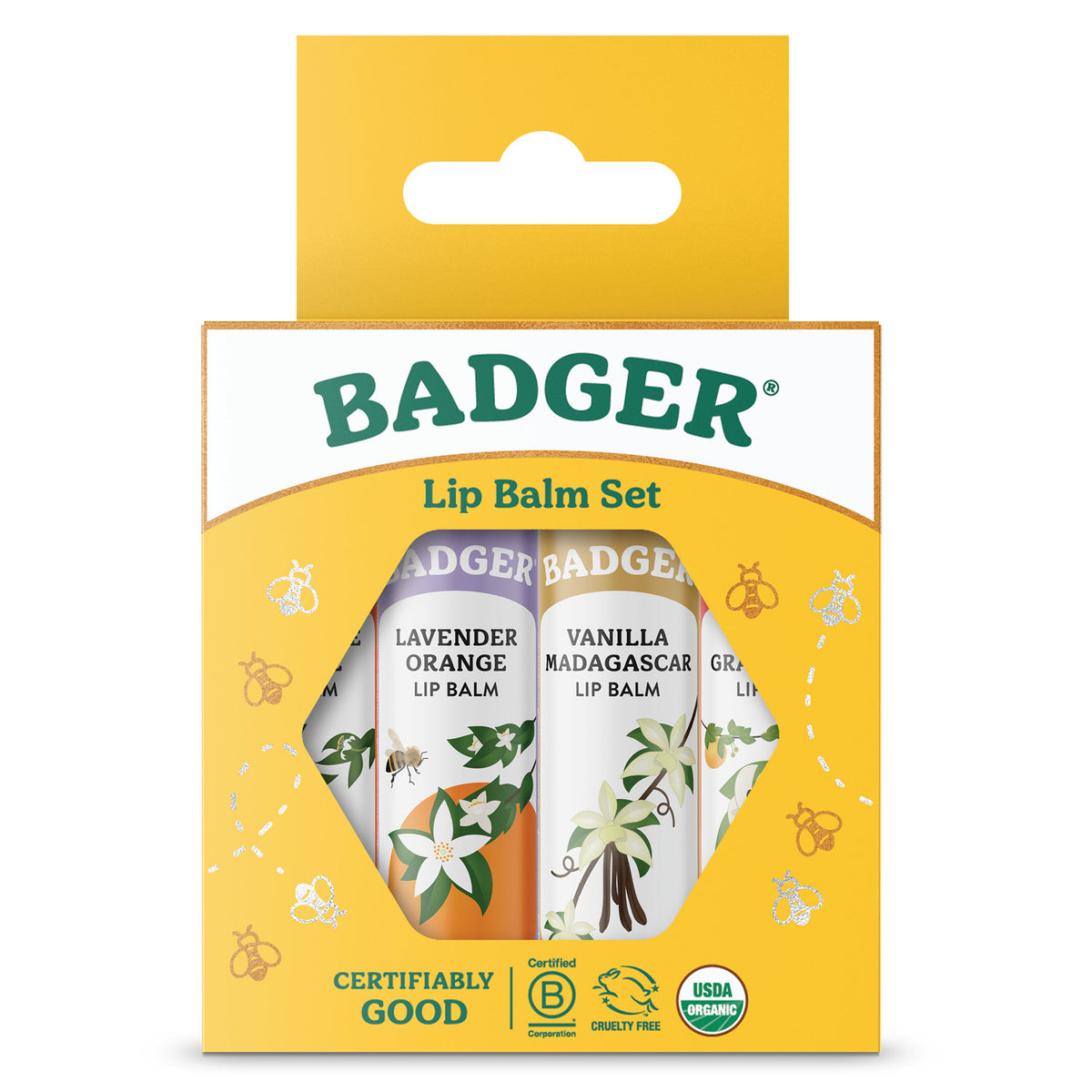 Badger Balm Lip Balm Variety Pack Organic 4-Pack