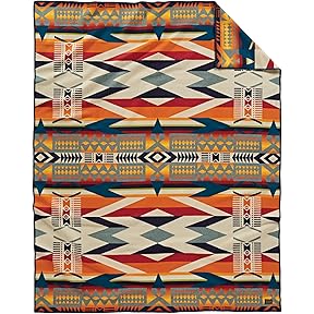 Pendleton Chimayo Fringed Jacquard Wool Throw Blanket Coral by Pendleton Woolen Mills - American Made