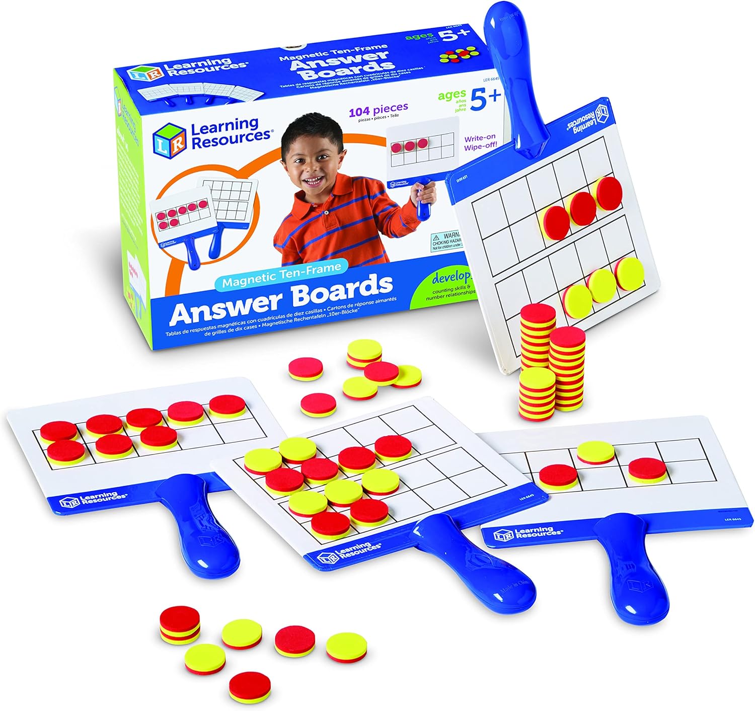 Learning Resources Magnetic Ten-Frame Answer Boards, Set of 4 with 100 Colorful Counters by Learning Resources - American Made