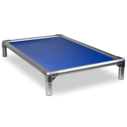 Kuranda Chewproof Elevated Dog Bed - Silver Aluminum - 40" x 25" - Heavy Duty Vinyl - Royal Blue