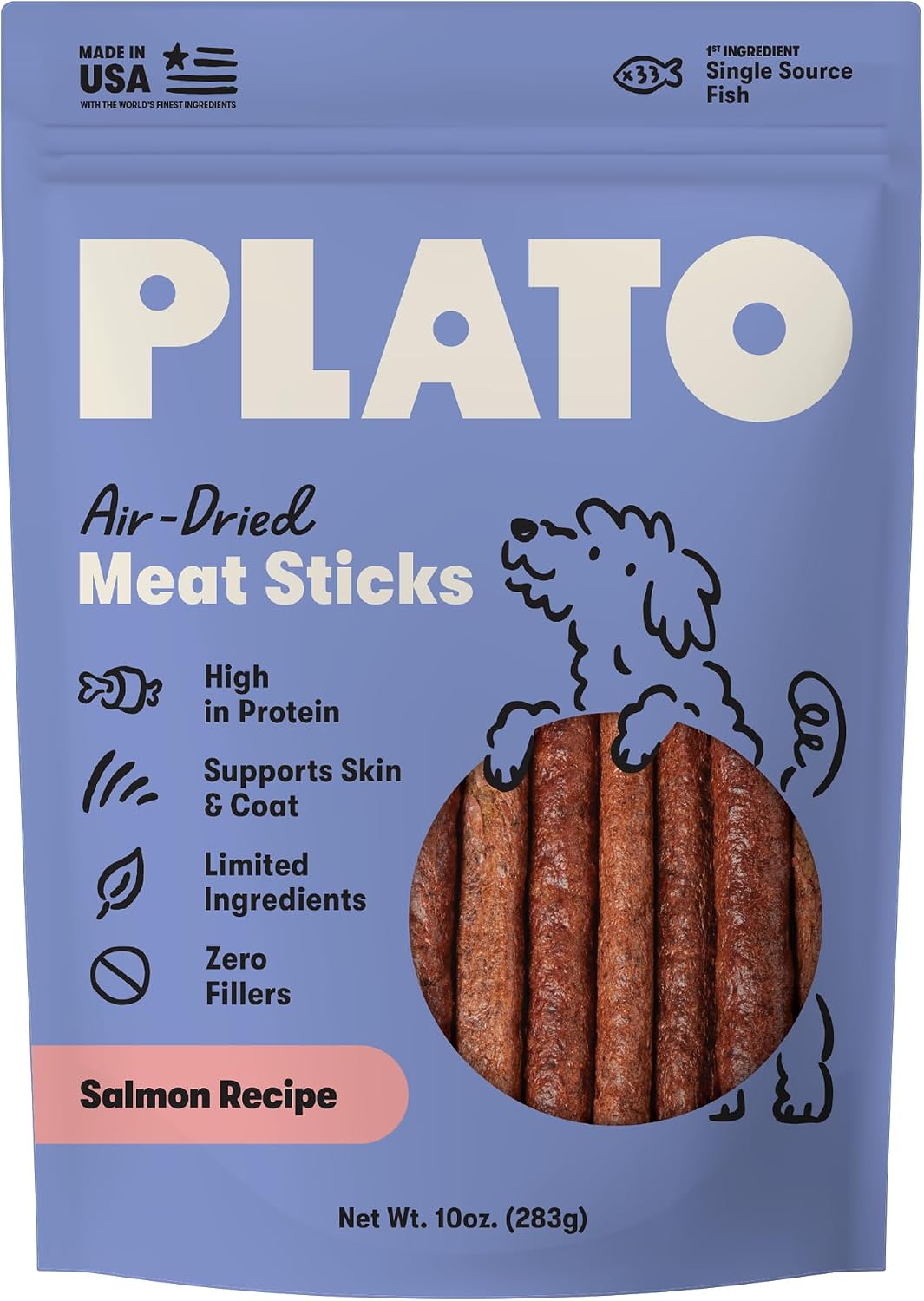 Plato Meat Sticks Salmon Dog Treats by Plato Pet Treats - American Made