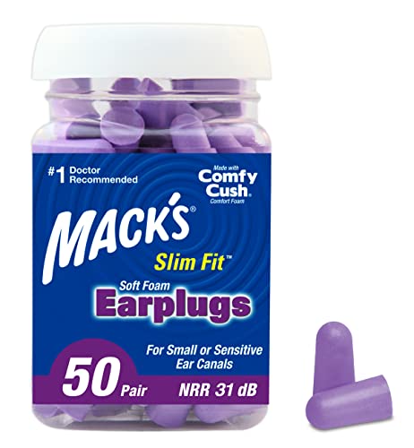 Mack's Slim Fit Soft Foam Earplugs, 50 Pair - Small Ear Plugs for Sleeping, Snoring, Traveling, Concerts, Shoo
