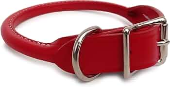 Auburn Leathercrafters Rolled Leather Dog Collar Red 12 Inch