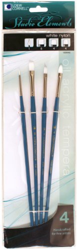 Loew-Cornell Studio Elements Long Handle White Nylon Round Flat Shader Filbert Brush Set 4-Piece by Loew-Cornell - American Made