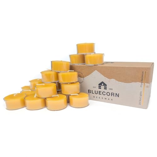 Bluecorn Beeswax Tea Light Candles, Raw Yellow, Clear Cups, 24 Pack | 100% Pure Natural Bees Wax, Unscented, P by Bluecorn Beeswax - American Made