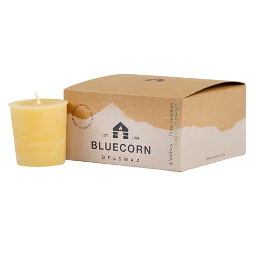 Bluecorn Beeswax Votive Candles, Raw Yellow, 4 Pack | 100% Pure Bees Wax Candles, 12+ Hours Long Lasting Burn by Bluecorn Beeswax - American Made