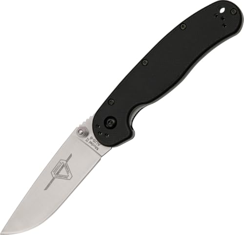 Ontario Knife Company Rat II, Satin AUS-8 Stainless Steel Drop-Point Blade Folding Pocket Knife, Black Nylon H