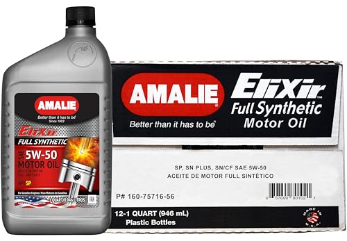 Amalie Elixir Full Synthetic 5W-50 Motor Oil (160-75716-56) 1 Quart Bottle, Pack of 12
