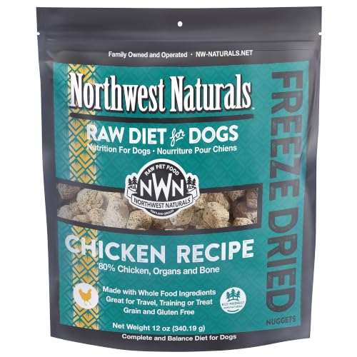 Northwest Naturals Freeze-Dried Chicken Dog Food - Bite-Sized Nuggets - Grain-Free, High-Protein, Raw Diet, Hu