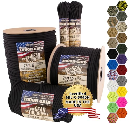 TOUGH-GRID 750 Paracord, 100% Nylon, Type IV Mil-Spec 50 ft