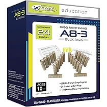 Estes A8-3 Engine Educator Bulk Pack 24 Engines with Starters by Estes Rockets - American Made