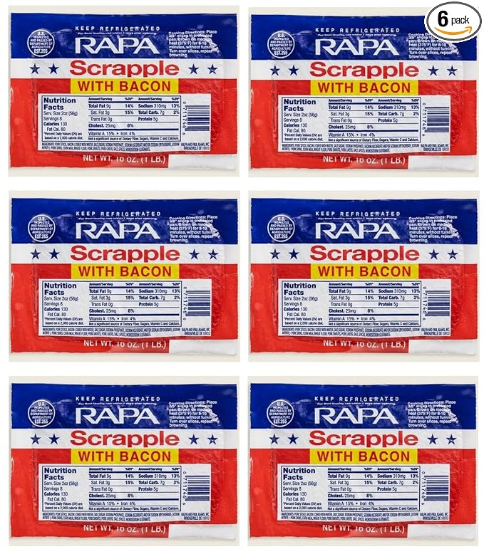 RAPA Scrapple with Bacon 16 Oz. (6 Pack) by RAPA Scrapple - American Made