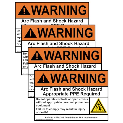 ComplianceSigns.com WARNING Arc Flash And Shock Hazard Appropriate PPE ANSI NFPA 70E Label Decal, 5x3.5 inch 4