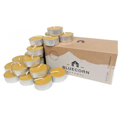 Bluecorn Beeswax Tea Light Candles, Raw Yellow, Metal Cups, 24 Pack | 100% Pure Natural Bees Wax, Unscented, P by Bluecorn Beeswax - American Made