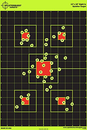 50 Pack - 12"x18" Sight In Splatterburst Target - Instantly See Your Shots Burst Bright Florescent Yellow Upon