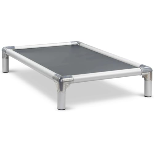 Kuranda Chewproof Elevated Dog Bed - Silver Aluminum - 44" x 27" - Heavy Duty Vinyl - Smoke