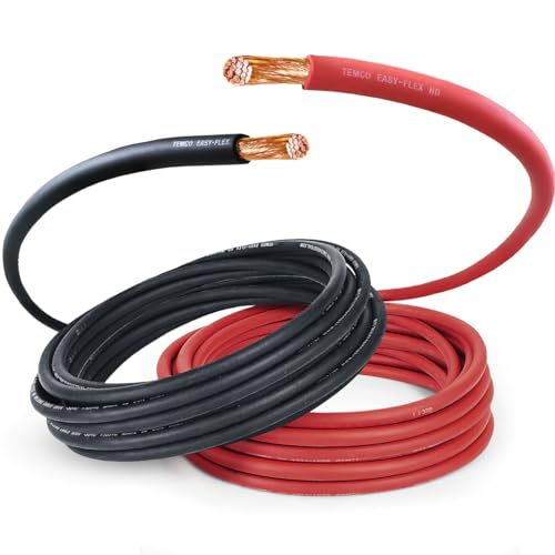 TEMCo 4/0 Gauge AWG 10 Ft Black + 10 Ft Red Flexible Pure Copper Made in USA Welding Cable Battery Wire - Heav