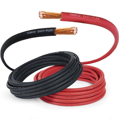 TEMCo 2 Gauge AWG 25 Ft Black + 25 Ft Red Flexible Pure Copper Made in USA Welding Cable Battery Wire - Heavy