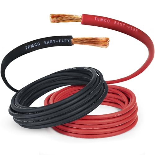TEMCo 4 Gauge AWG 25 Ft Black + 25 Ft Red Flexible Pure Copper Made in USA Welding Cable Battery Wire - Heavy