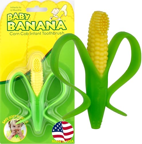 Baby Banana® Corn Cob Toothbrush Teether, Infant to Toddler, Butter-Soft Silicone, USA, No Micro-Plastics or L
