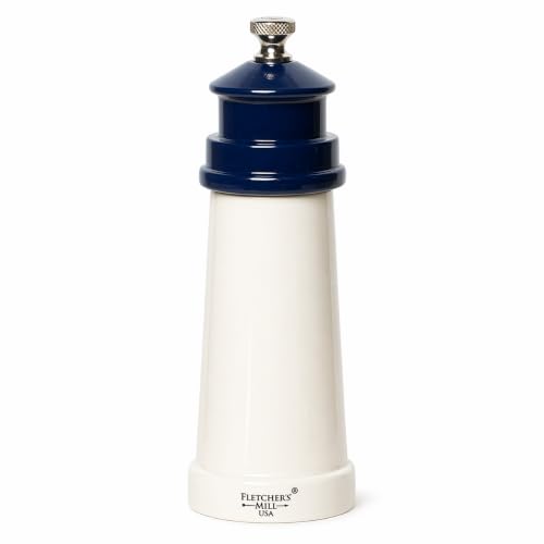 Fletchers' Mill Lighthouse Pepper Mill, White/Cobalt - 6 Inch, Adjustable Coarseness Fine to Coarse, MADE IN U