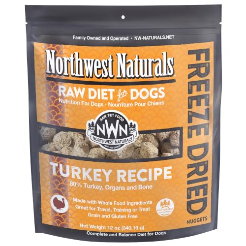 Northwest Naturals Freeze-Dried Turkey Dog Food - Bite-Sized Nuggets - Grain-Free, High-Protein, Raw Diet, Hum