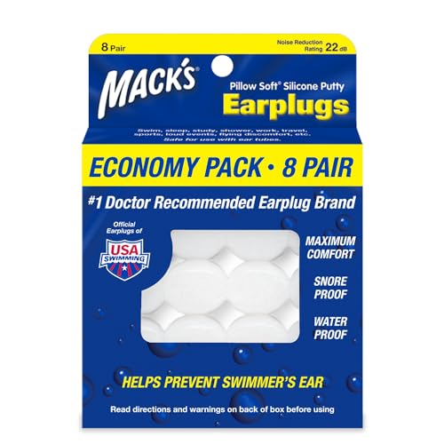 Mack's Pillow Soft Silicone Earplugs, 8 Pair - The Original Moldable Silicone Putty Ear Plugs for Sleeping, Sn