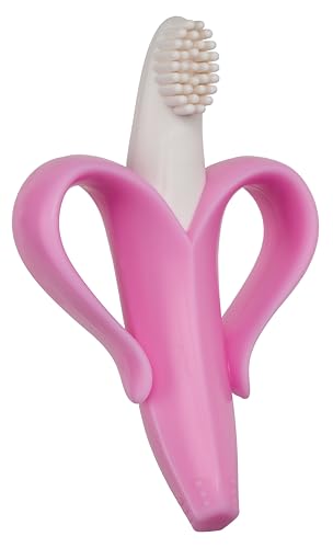 Baby Banana®Pink Teether-Toothbrush, Infant to Toddler, Butter-Soft Bristles for Gums and Teeth, Bendable Food