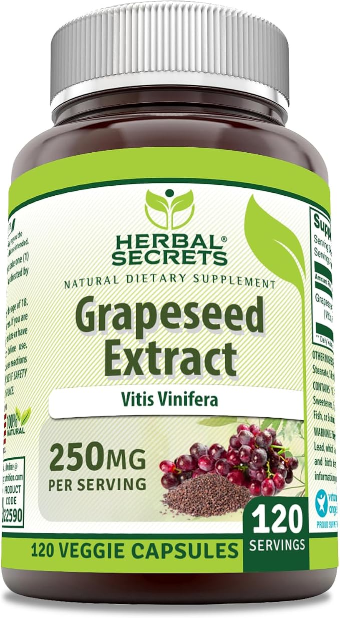 Herbal Secrets Grapeseed Extract 250 mg, 120 Veggie Capsules by Herbal Secrets - American Made