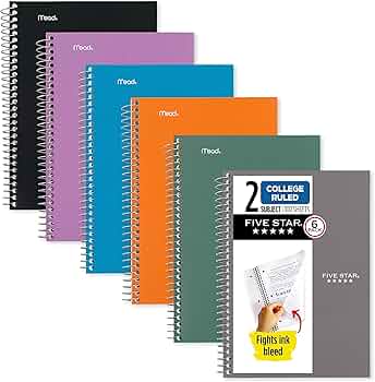 Five Star Small Spiral Notebooks 6-Pack 2-Subject Assorted Colors by Five Star - American Made