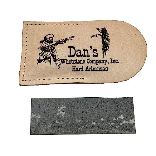 Genuine Arkansas Hard (Fine) Pocket Knife Sharpening Stone Whetstone 3" x 1" x 1/4" in Leather