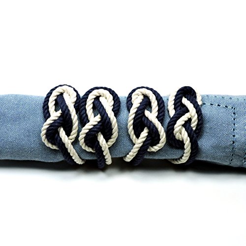Figure Eight Infinity Knot Napkin Rings Navy and White Set of 4 by Mystic Knotwork - American Made